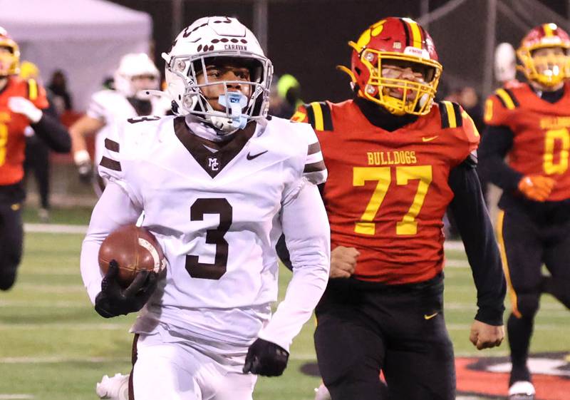 Mt. Carmel's Le’Javier Payne gets through the Batavia defense for a kick return touchdown during their Class 8A state championship game Saturday, Nov. 30, 2024, in Hancock Stadium at Illinois State University in Normal.