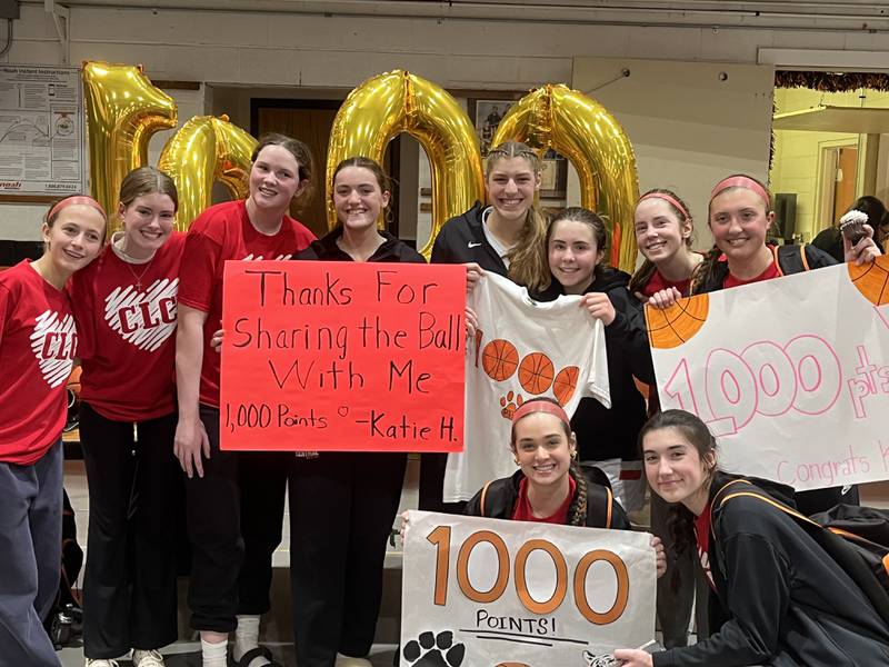 Crystal Lake Central's Katie Hamill reached 1,000 career points with two free throws in the final seconds in a 60-28 Fox Valley Conference win against Prairie Ridge on Friday in Crystal Lake.