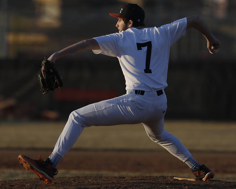 Crystal Lake Central’s Jeremiah Markwalder throws a pitch during a non-conference baseball game Tuesday, March 15, 2022, between Crystal Lake Central and Barrington at Barrington High School.
