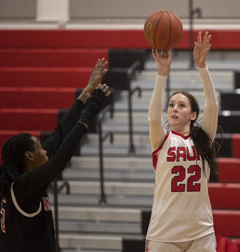 SVCC’s Shelby Veltrop puts up a shot against Malcom X College Monday, Feb. 23, 2026.
