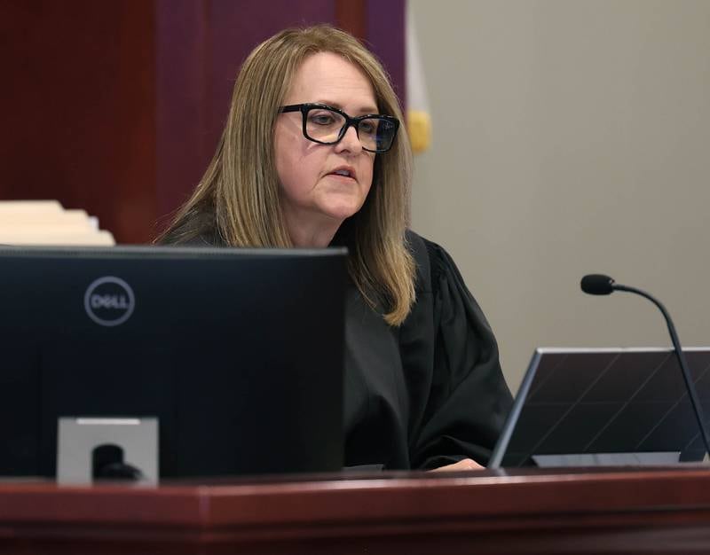 Circuit Court Judge Marcy Buick pronounces her sentence on Nathan P. Sweeney Tuesday, Aug. 26, 2025, at the DeKalb County Courthouse in Sycamore. Sweeney received the maximum 14 years for driving under the influence and causing the 2024 crash that killed DeKalb County sheriff’s deputy Musil.