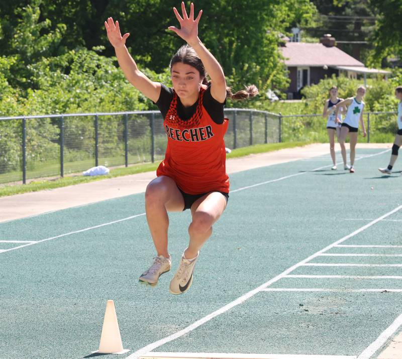 Beecher's Madison Smith competes in the long jump during the Class 1A Sectional meet on Thursday, May 14, 2026 at Seneca High School.