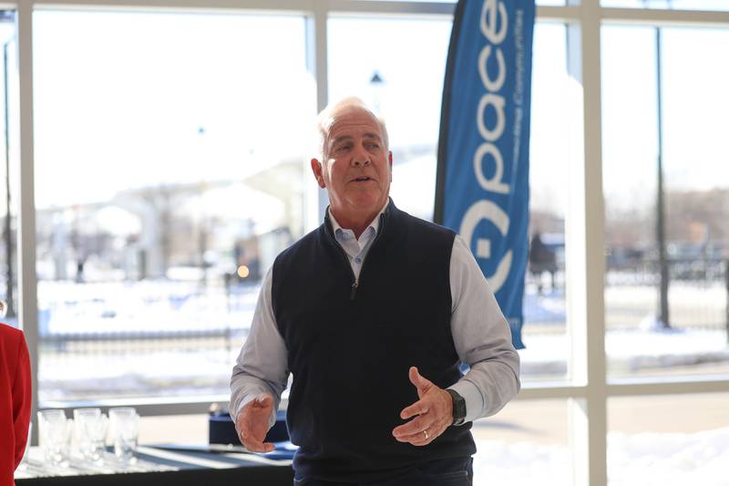 Joliet Mayor Terry D’Arcy shares a few words the the official launch of Pace’s VanGo vanpool reservation-based round-trip service on Thursday, Dec. 4, 2025 in Joliet.