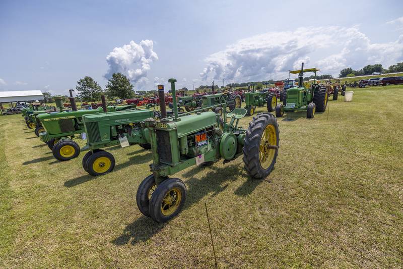 Tractors line the grounds in Franklin Grove Saturday, Aug. 3, 2024. The featured tractor for this year’s LHAEA show is the John Deere.