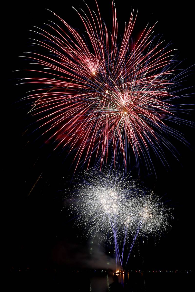 Fireworks dazzle the sky above Crystal Lake on Sunday, July 2, 2023, at Crystal Lake’s Main Beach during Crystal Lake Annual Independence Day Celebration.