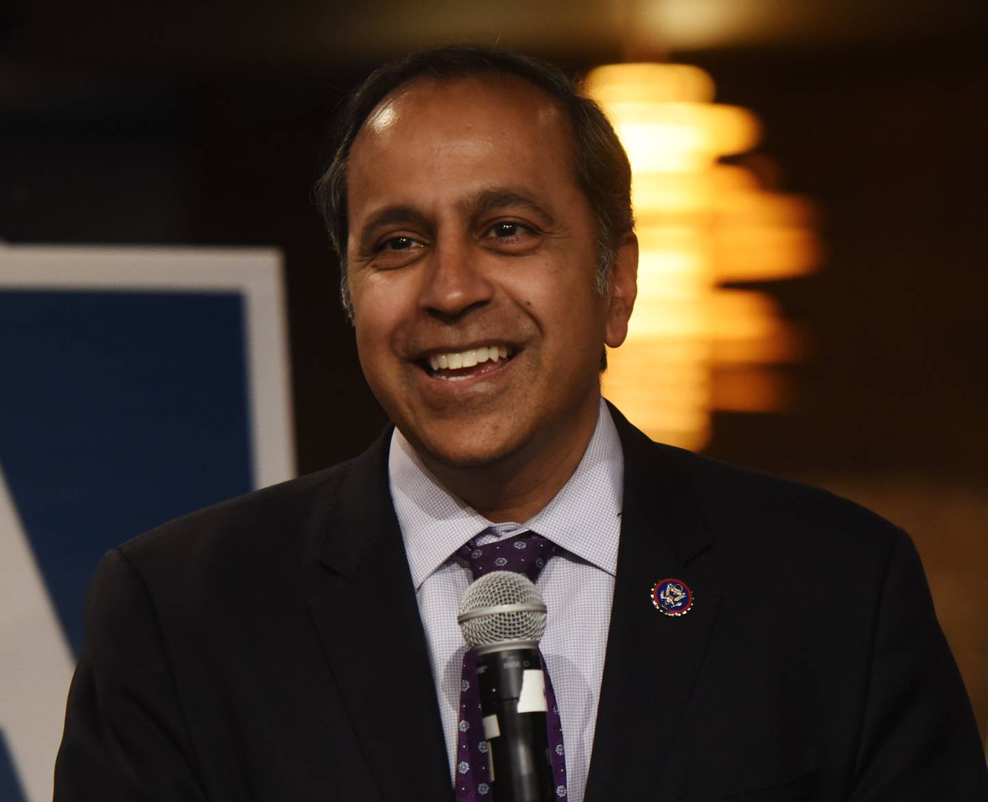 U.S. Rep. Raja Krishnamoorthi D-8th makes his arrival during his results watch party at the Wyndham Garden Schaumburg Hotel and Conference Center on Election Day Tuesday.