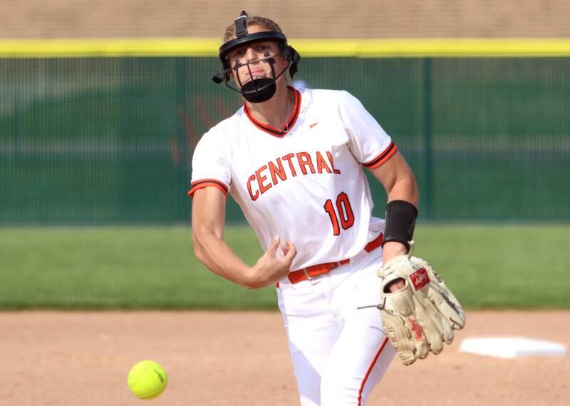 Crystal Lake Central’s Katie Svigelj pitches against Prairie Ridge in Class 3A Regional softball action at Crystal Lake South Wednesday.