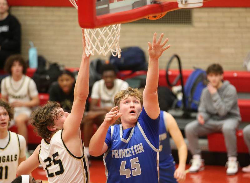 Princeton's Luke Smith lets go of a shot against Oak Forest during the Dean Riley Shootin' The Rock Thanksgiving Tournament on Tuesday, Nov. 26, 2024 in Kingman Gym at Ottawa High School.