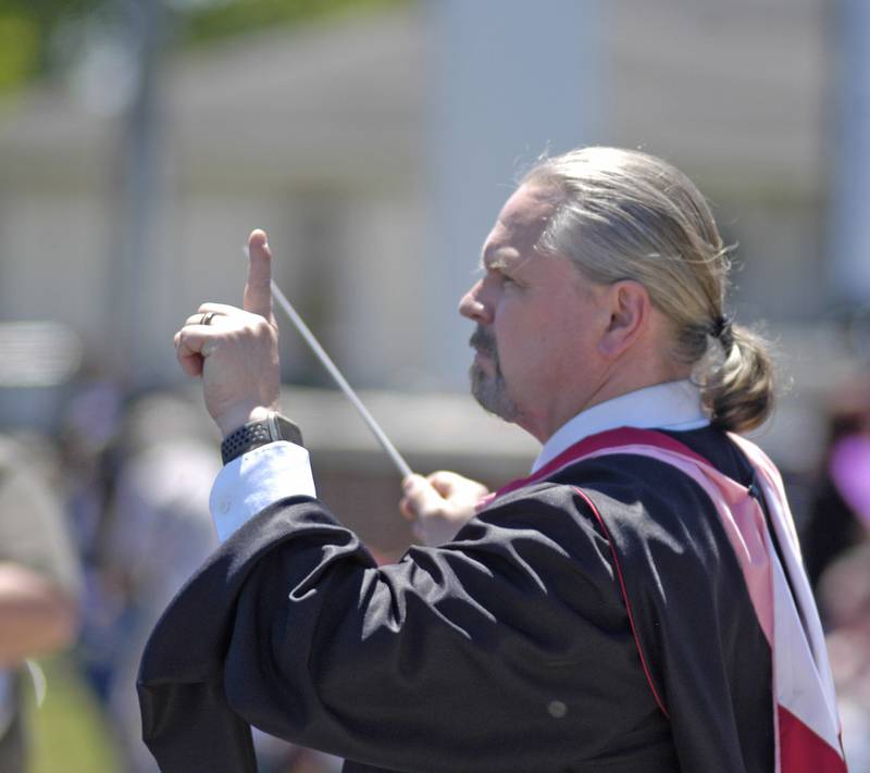 Erik Oberg directs the Brass Ensemble. The Sterling Class of 2025 Commencement Ceremony was held on Sunday, May 18, 2025 at Roscoe Eades Field in Sterling.