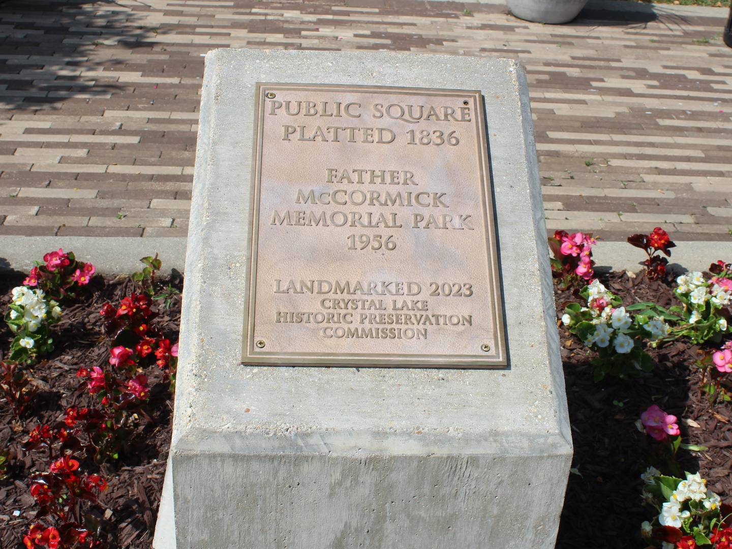 The Landmark plaque installed at Crystal Lake's McCormick Park.