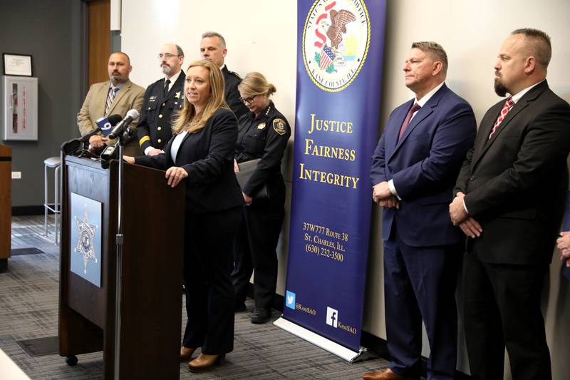A new Child Exploitation Unit, a joint initiative of the Kane County State’s Attorney’s Office and the Kane County Sheriff’s Office in collaboration with the St. Charles Police Department was announced during a press conference at the St. Charles Police Department on Monday, April 24. 2023.