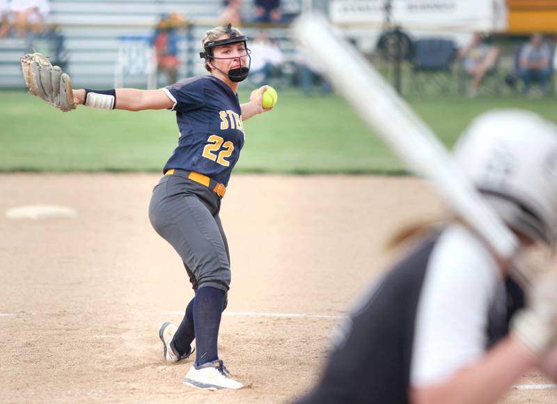Sterling's Elizabeth Palumbo delivers a pitch Tuesday, May 31, 2022, during their Class 3A Sectional semifinal game against Kaneland at Sycamore High School.