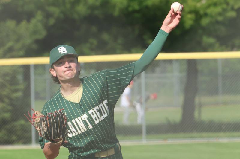St. Bede's Gino Ferrari lets go of a throw to Marquette on Tuesday, April 28, 2026 at Masinelli Field in Ottawa.