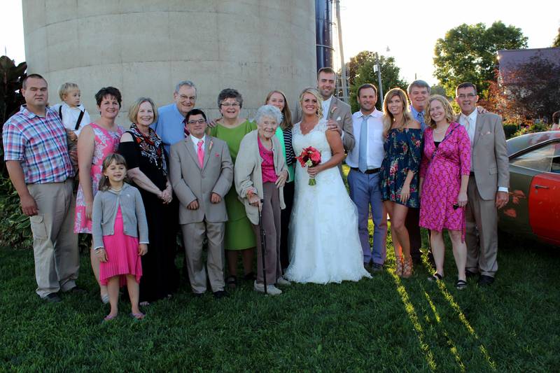 Leslie Schmidt of Wisconsin, Elmer Geissler's granddaughter, said this was the last Geissler family photo that included Elmer and Joan. Everyone had traveled to Wisconsin to celebrate her brother Ross and his wife Heather's wedding on the family farm. The picture is missing four great grandchildren that have since been born.