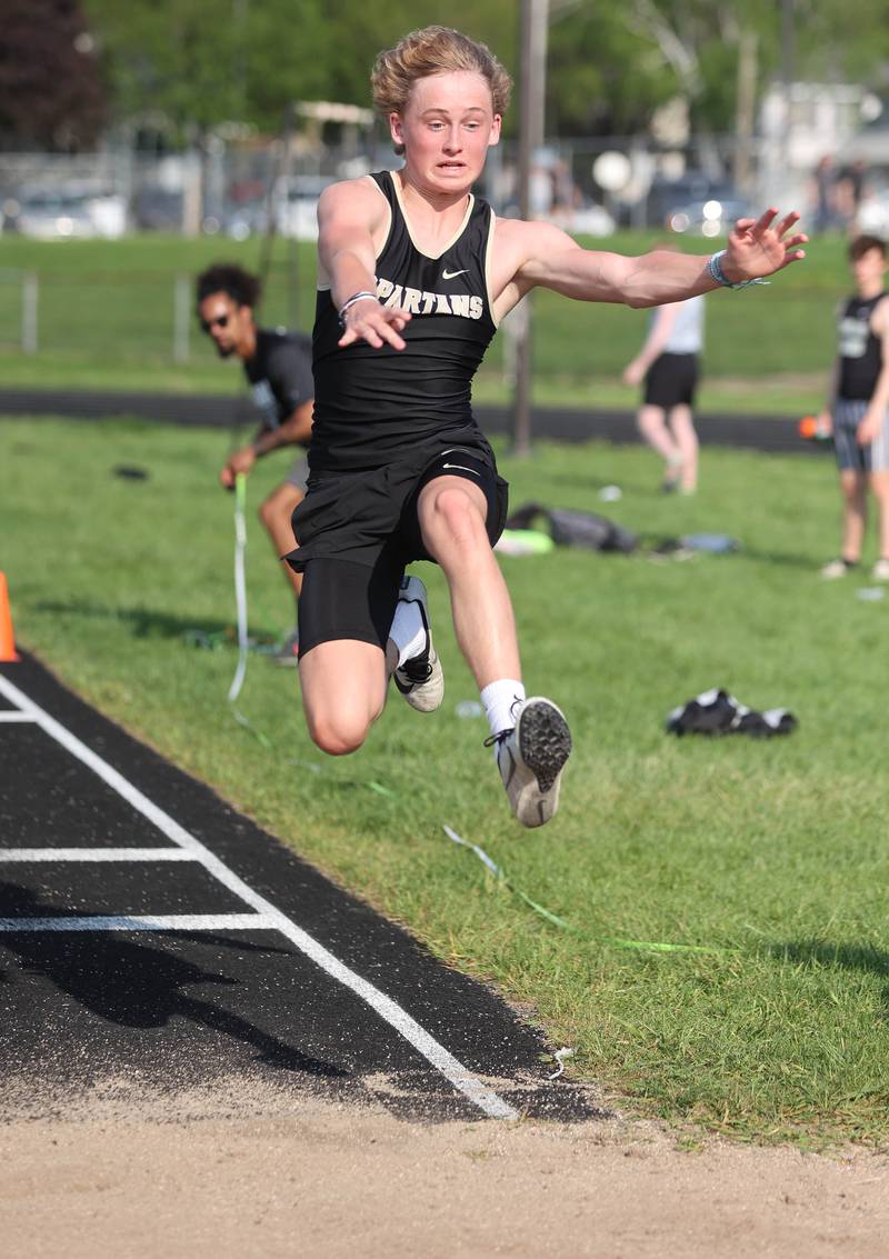 Sycamore's Nicolas Zurko competes in the triple jump Friday, May 13, 2022, during the Interstate 8 Conference Championship meet at Sycamore High School.