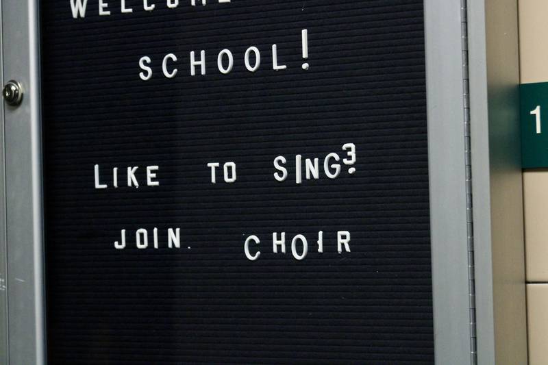 Dixon High School continues the recruiting efforts for its concert choir and honors choir, according to this bulletin sign outside James Wiltz Auditorium in Dixon.