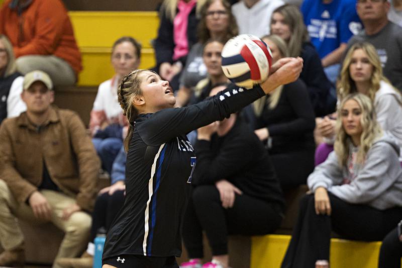 Newman’s Makenzie Duhon passes the ball against Rock Falls Thursday, Oct. 26, 2023 in the class 2A regional finals at Riverdale.