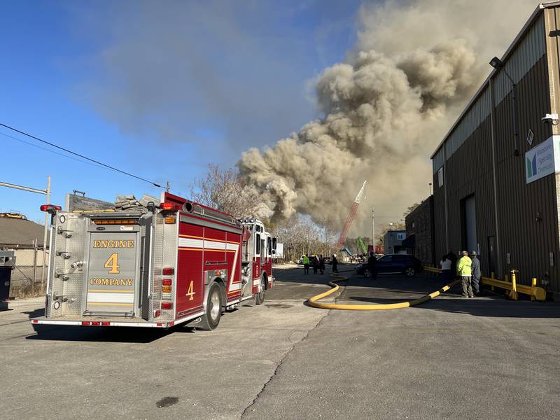 The Joliet Fire Department responded to a fire at BL Duke Scrap Metal Recycling Yard on Friday, Nov. 4, 2024. A pile of wood and metal caught on fire.