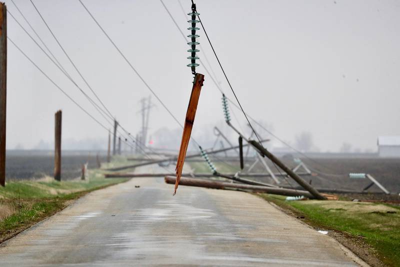 Here's the aftermath of Tuesday's storm looking north on 1600 East just east of Wyanet. Photographer Mike Vaughn said there were snapped telephone poles as far as you could see.