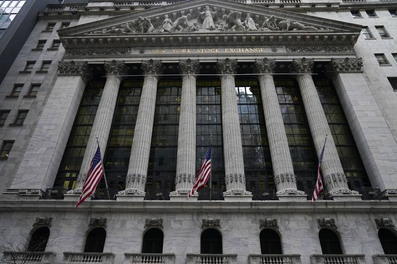 The New York Stock Exchange is seen in New York, Thursday, Feb. 24, 2022. U.S. markets pointed toward a sharply lower open, following a global plunge and a surge in oil prices Thursday after Russian President Vladimir Putin launched military action in Ukraine, prompting Washington and Europe to vow sanctions on Moscow that may roil the global economy. (AP Photo/Seth Wenig)