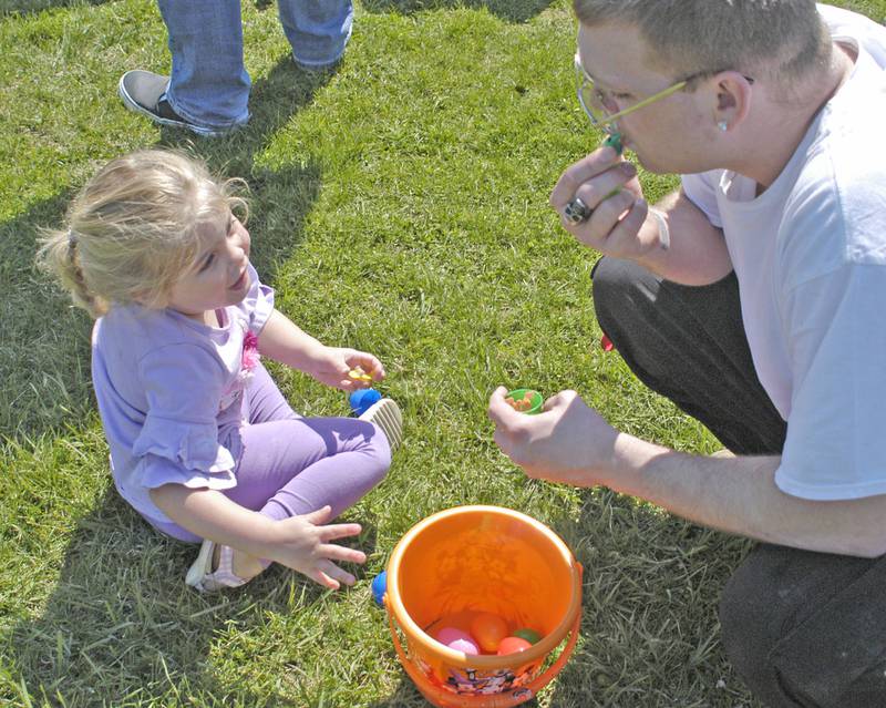 Kamme and Cain Crowe of Dixon count and sample eggs Saturday, April 12, 2025, following the Eggstravaganza Egg Hunt, sponsored by the Dixon Park District.