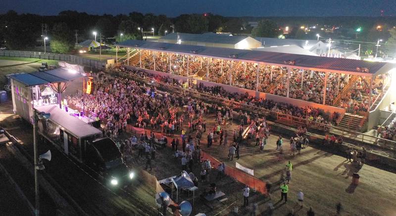 Hundreds of people fill the grandstand, VIP and track areas during the 102nd Marshall-Putnam Fair on Thursday, July 13, 2023 in Henry.