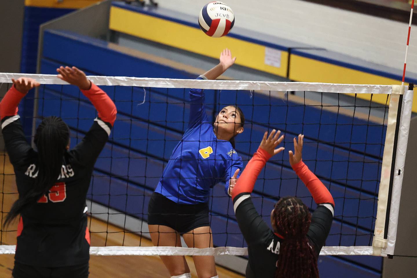 Joliet Central’s Reyna Franchini goes up for the kill against Rich Township on Tuesday, Sept. 17, 2024 in Joliet.