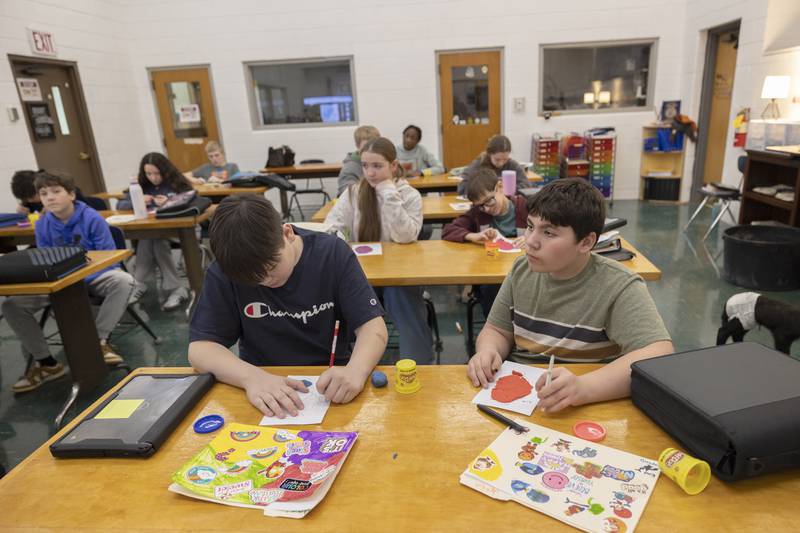 Seventh grade Intro to Ag students learn about the glaciers of Illinois Thursday, Jan. 15, 2026, at AFC High School. Through the leadership of teacher Mellisa McMillan, the  Ag program recently received a grant from the Sauk Valley Area Chamber of Commerce.