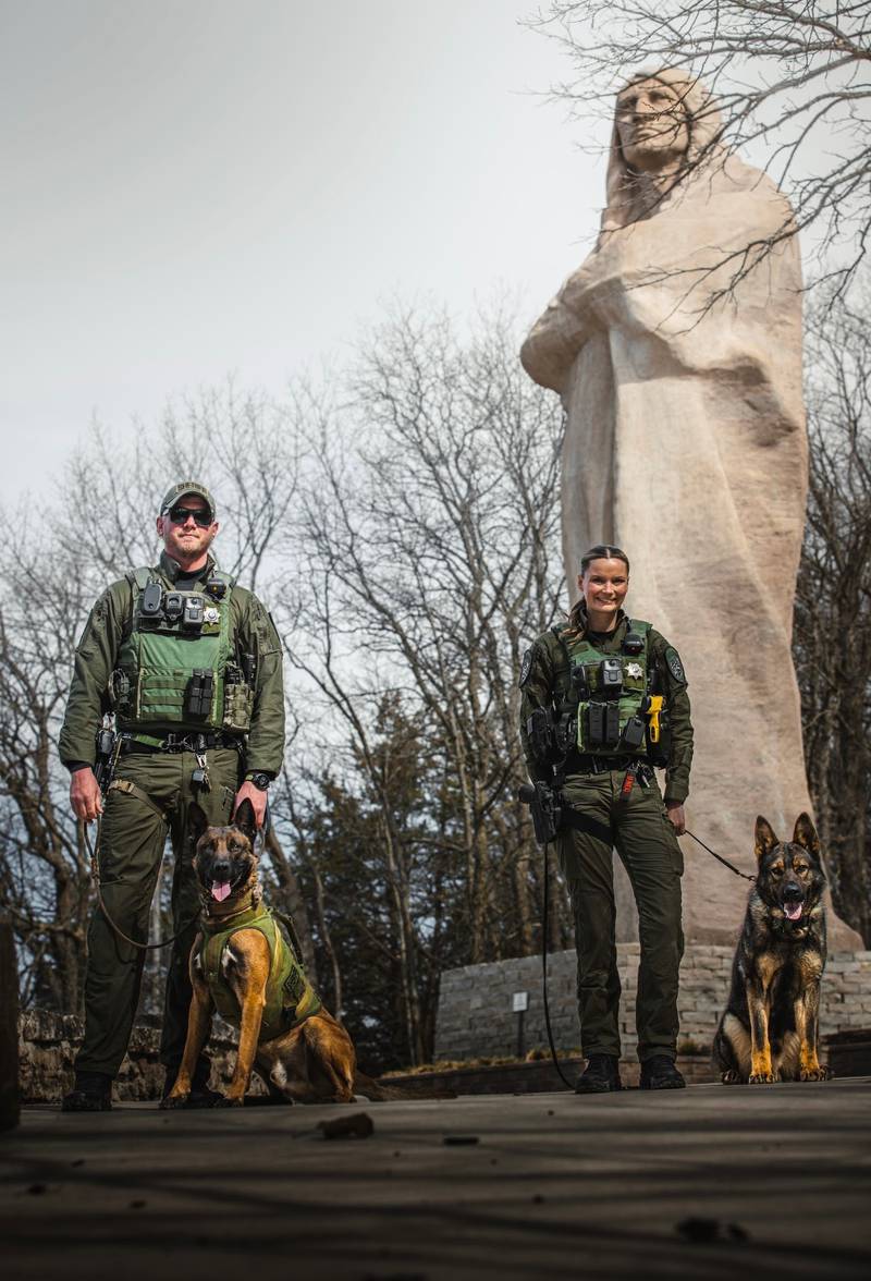 Shown is Ogle County Sheriff's Office Deputy Kyle White and K9 Gator, and Deputy Ali VanVickle and K9 Saint. The Ogle County K9 Fund Bark and Whine Ball will take place Saturday, Nov. 1 from 5-10 p.m. at the River's Edge Experience at 103 S. 1st St. in Oregon.