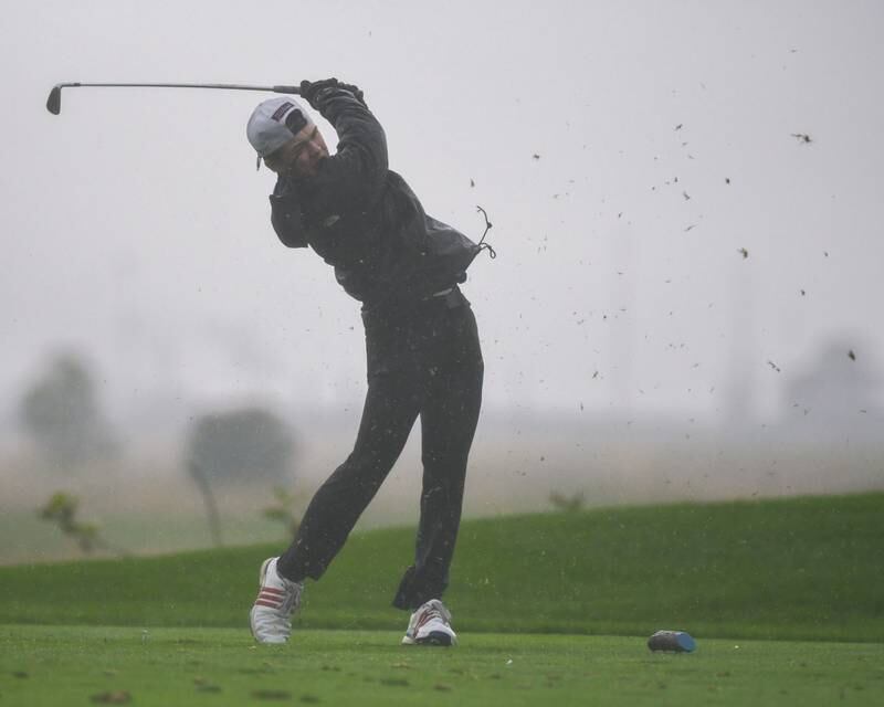 Willowbrook’s golfer Austin coppersmith tee's during the West Suburban golf match on Tuesday Sept. 24, 2024, held at Prairie Bluff Golf Course in Crest Hill.