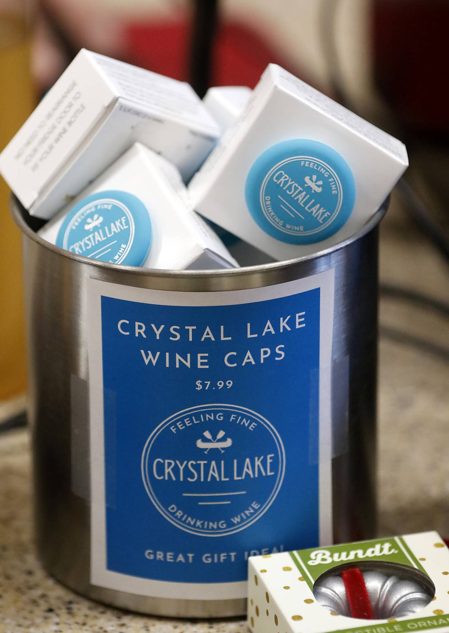 Crystal Lake branded wine caps for sale on Thursday, Nov. 30. 2023, at Kitchen Outfitters in Crystal Lake.