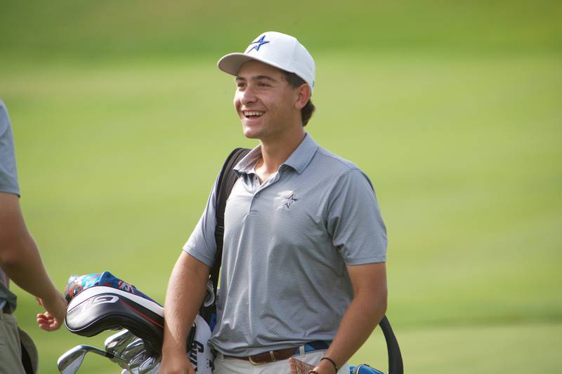 St. Charles North's Jack Van Laningham is  all smiles after finishing  the Class 3A St. Charles North Regional on Wednesday, Oct. 1, 2025 at Bowes Creek Country Club in Elgin.