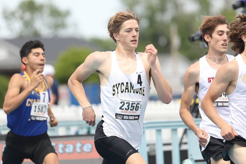 Sycamore’s Caden Emmert competes in the Class 2A 800 Meter State Finals on Saturday, May 27, 2023 in Charleston.