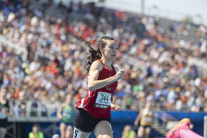 Henry’s Daniella Bumber fires off the blocks in the 400 dash Saturday, May 20, 2023 during the IHSA state track and field finals at Eastern Illinois University in Charleston.