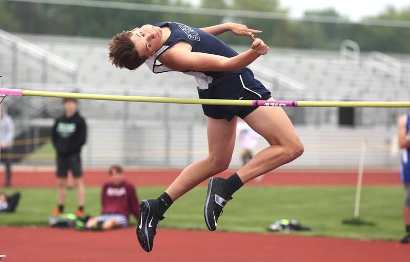 Sterling's Andrew Bland clears the bar in the high jump Wednesday, May 18, 2022, at the Class 2A boys track sectional at Rochelle High School.