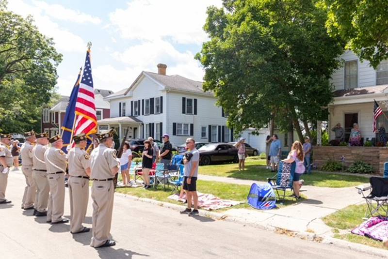 Members of Mendota VFW Post 4079 saluted World War II veteran Willard Simpson of Franklin Grove during Willard's visit to friend Deana Falchook of Mendota on Sunday, Aug. 11, 2024, during the Sweet Corn Festival. Simpson turns 100 on Sept. 3, which prompted Falchook to ask Mendota veterans to pay their respects. VFW members happily obliged.