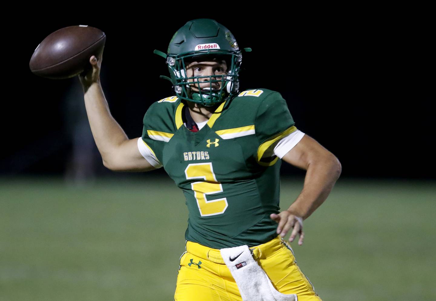 Crystal Lake South's Caden Casimino throws a pass during a Fox Valley Conference football game against Burlington Central on Friday, Sept. 8, 2023, at Crystal Lake South High School.