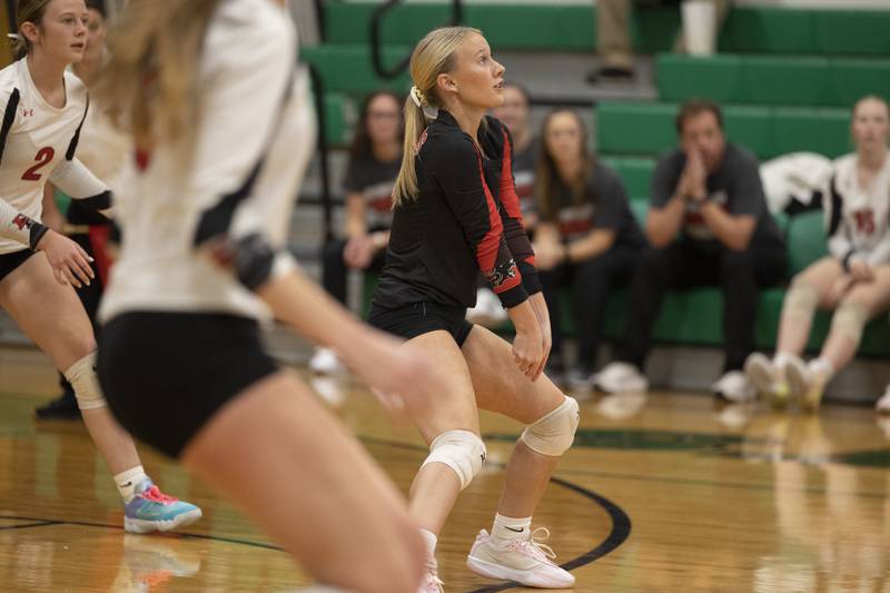 Erie-Prophetstown’s Brynn Brown waits to make a play against Oregon Tuesday, Oct. 28, 2025, in the Class 2A regional semifinal at Rock Falls.
