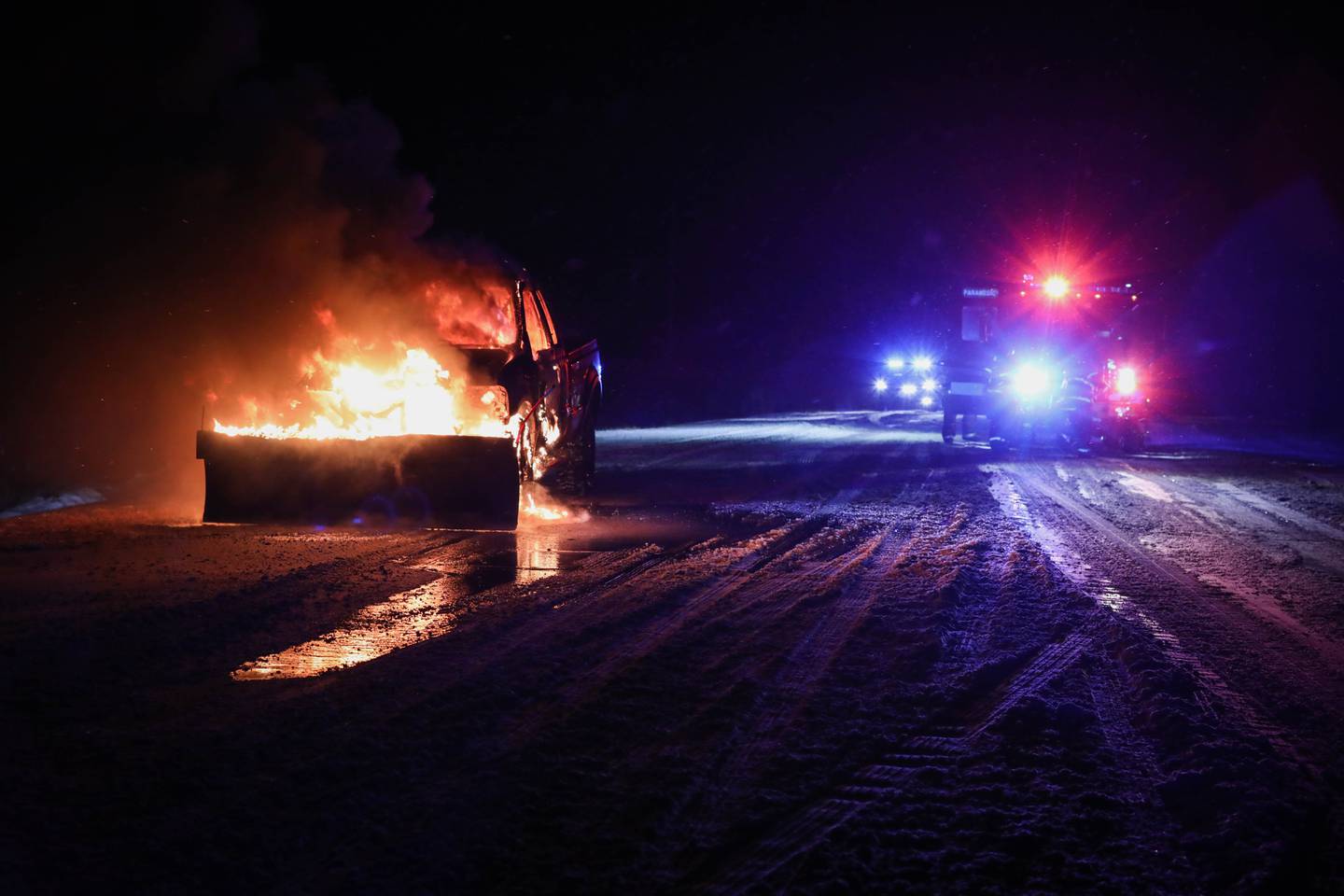 No injuries were reported after Woodstock/Fire Rescue District personnel put out a vehicle fire on Route 14 around 8 p.m. Saturday, Jan. 1, 2022.