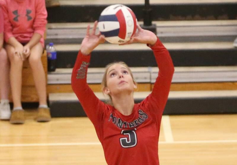 Erie-Prophetstown's Kallie Wiseley sets the ball in the air in the Class 2A Sectional semifinal game on Tuesday, Nov. 5, 2024 at Bureau Valley High School.