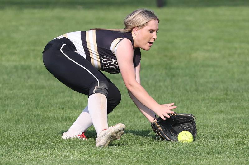 Sycamore's Addison McLaughlin makes a play in the outfield during their game against Dixon Thursday, May 12, 2022, at Sycamore High School.