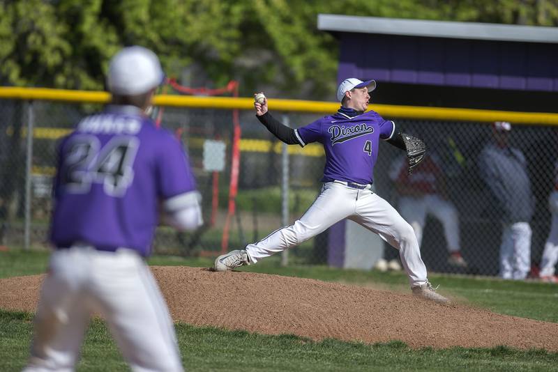 Dixon's Ethan Van Horn fires a pitch against Oregon.