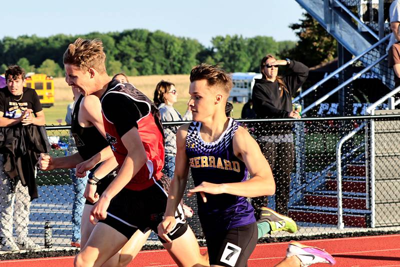 EP's Nathan Punke pushing for a photo finish Wednesday in Erie at the IHSA sectional meet. Punke finished with a time of 2:04.07 just ahead of Payton Summers from Sherrard with a time of 2:04.08, both qualifying times to advance to the state meet next week.