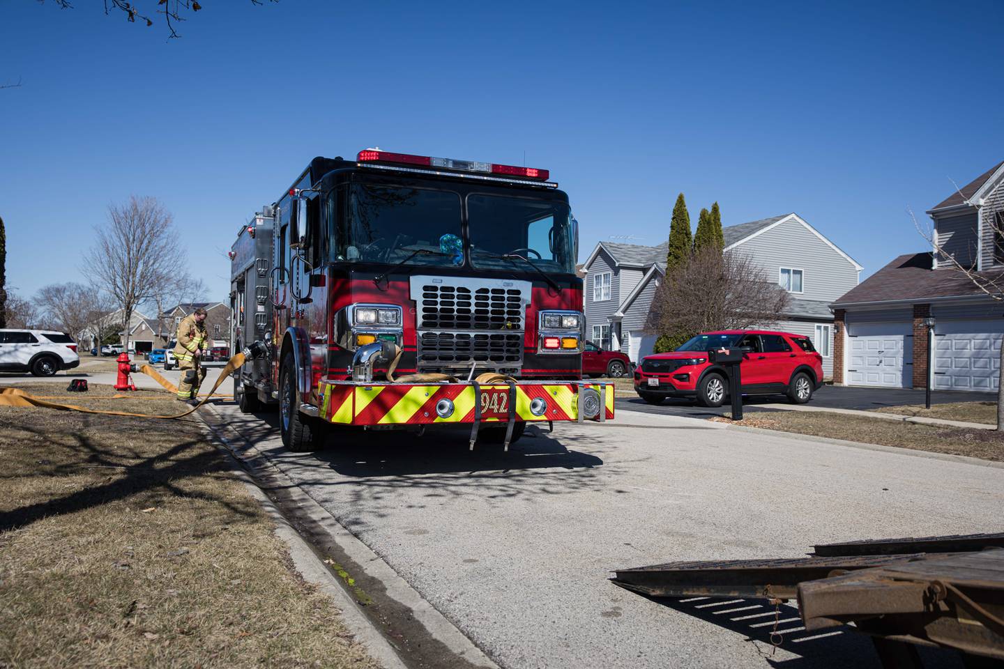 Four acres burned and a house was damaged following a brush fire in Lake in the Hills Monday, March 9, 2026.