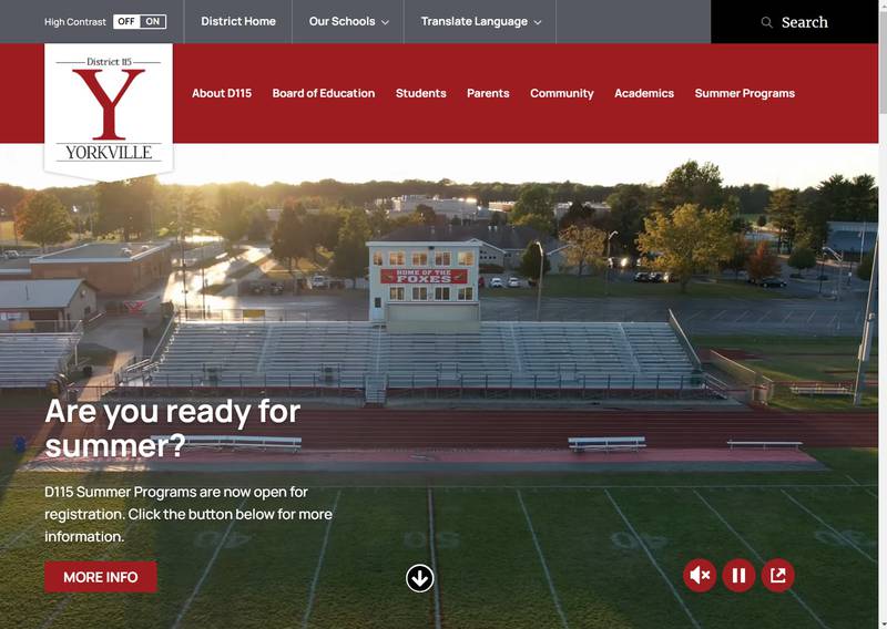 Home page for the new Yorkville Y115 School District web site. (Image provided by Yorkville Y115 School District)