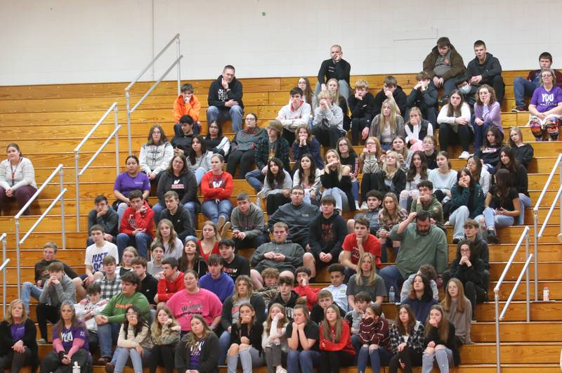 Streator and Woodland students listen to former NBA player and motivational speaker Chris Herrin as he talks about substance abuse on Wednesday, March 1, 2023 at Streator High School. Herrin battled substance abuse during his time as a college basketball player, international leagues and in the NBA.