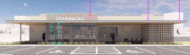 Illustration of a Starbucks coffee shop proposed for construction in the Settlers Hill shopping center off Hill Avenue at Route 34 in Montgomery. (Illustration provided by the village of Montgomery)