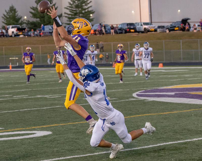 Aden Tillman of Mendota High School knocks away a pass attempt by Newman Central Catholic High School during the game at The Jeff Prusator Athletic Complex on September 5, 2025 at Mendota High School.