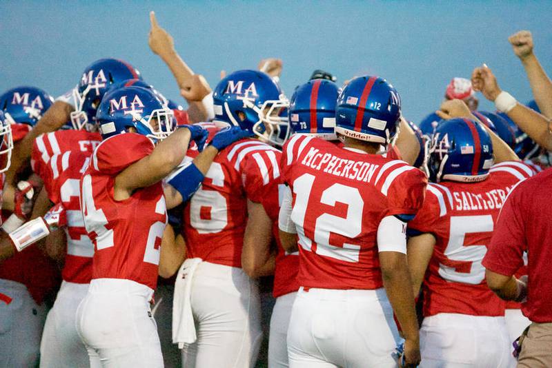 Marmion Academy football players gets ready to take the field on Aug. 26 before a game against CICS Ellison. The Cadets picked up program win No. 400 with a romp against DuSable on Sept. 2.