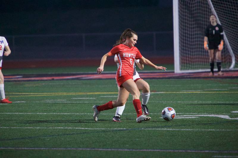 Huntley's Grace Helzer looks to take a shot on goal against Marian Central on Wednesday March 22, 2023 in Huntley.